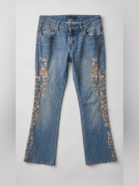 Vintage Y2K Low Rise Flare Jeans Embellished Beaded Embroidered Fairy Boho 27